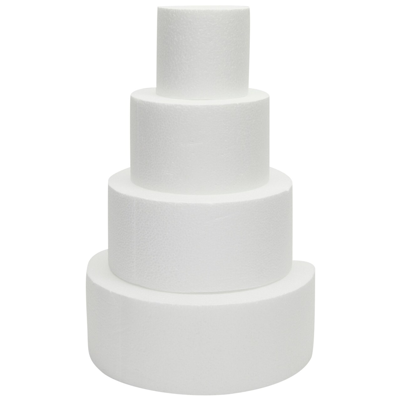 4 Tier Round Foam Cake Dummy Set, 4" 6" 8" 10" Fake Wedding Cake Dummies for Display, Decorating, 14.4" Tall Dummies (White)